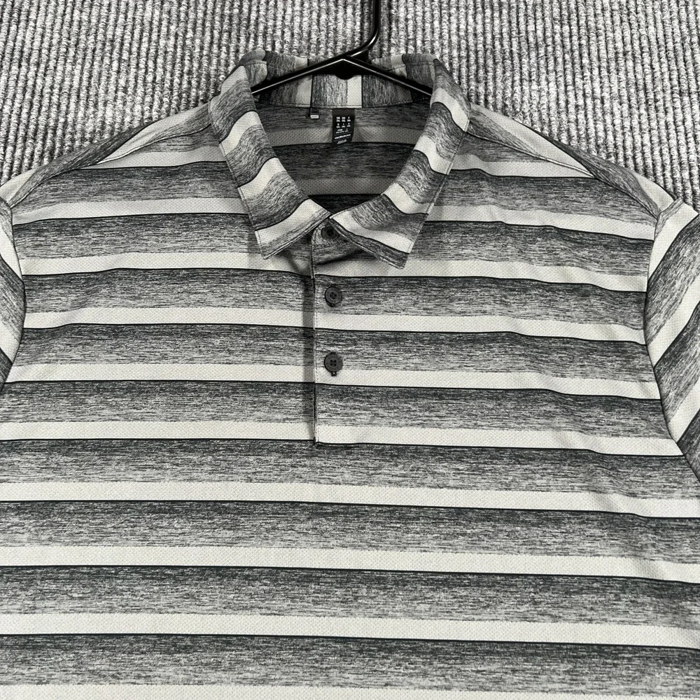Adidas Polo Shirt Mens 2XL XXL Black Striped Short Sleeve Performance Casual